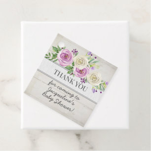 Lavender Floral Wood Girl Baby Shower Thank You Favour Tags