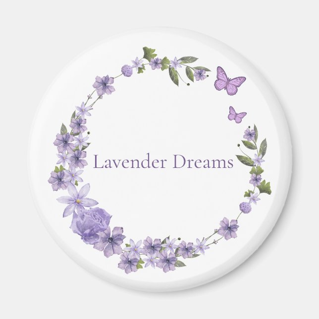 Lavender Floral Wreath Botanical Design Magnet (Front)
