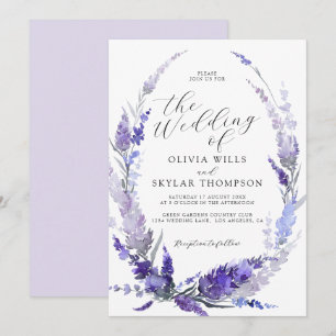 Lavender Floral Wreath Botanical Lilac Wedding Invitation