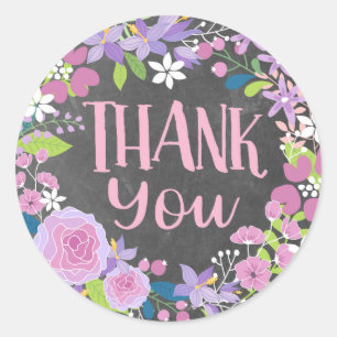 Lavender Floral Wreath Chalkboard Thank You Classic Round Sticker