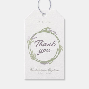 Lavender Floral Wreath Thank You Tag For Baptism