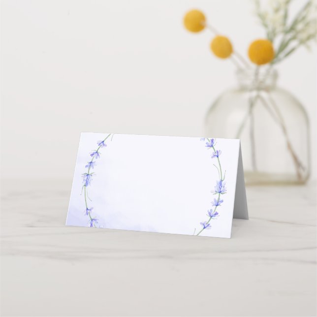 Lavender Floral Wreath Watercolor Wedding Place Card (Front)