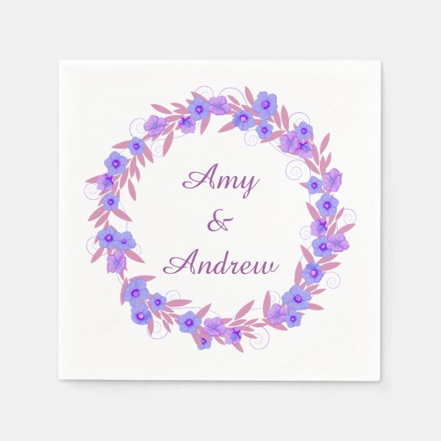 Lavender Floral Wreath Wedding Napkin (Front)