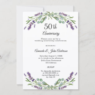 Lavender florals 50th wedding anniversary photo invitation
