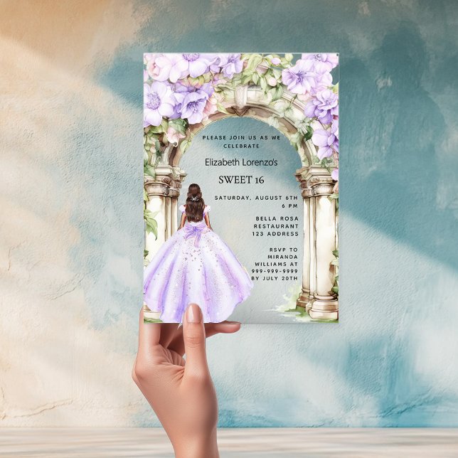 Lavender florals arch dress clear Sweet 16 Acrylic Invitations (Creator Uploaded)