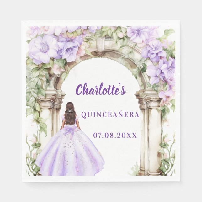 Lavender florals arch dress Quinceanera luncheon Napkin (Front)