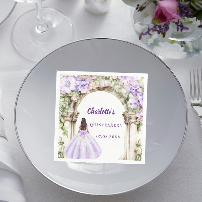 Lavender florals arch dress Quinceanera Napkin (Creator Uploaded)