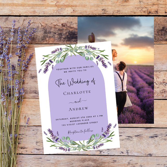 Lavender florals arch photo violet wedding invitation (Creator Uploaded)