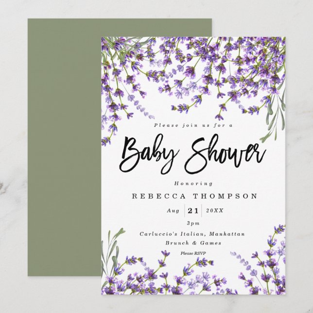 lavender florals boho modern baby shower invitation (Front/Back)