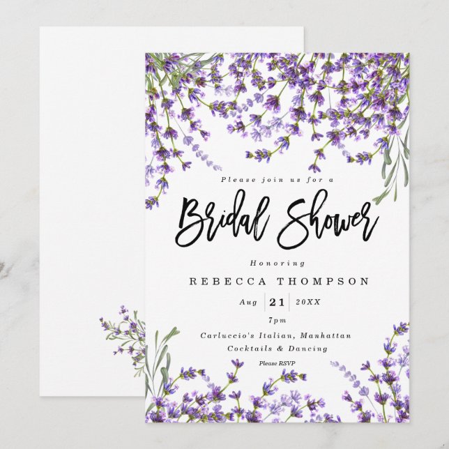 lavender florals boho modern bridal shower invitation (Front/Back)
