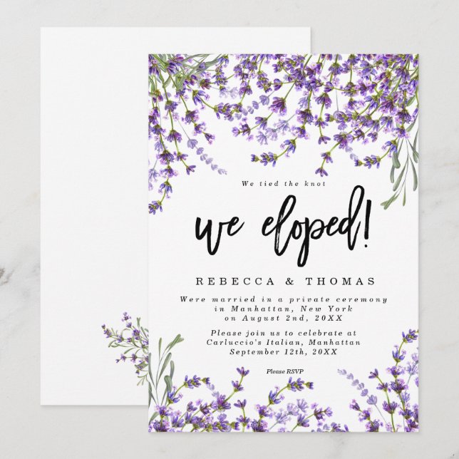 lavender florals boho modern we eloped invitation (Front/Back)