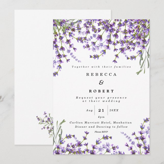 lavender florals boho modern wedding invitation (Front/Back)