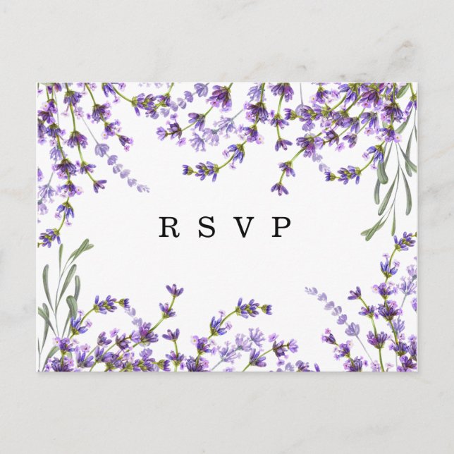 lavender florals boho wedding rsvp postcard (Front)