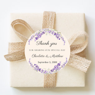 Lavender florals cream champagne wedding thank you classic round sticker