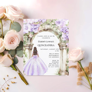 Lavender florals dress arch Quinceanera invitation