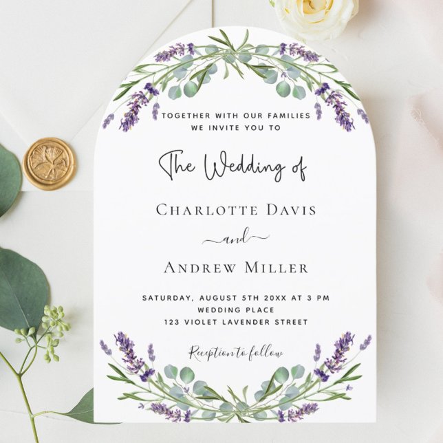 Lavender florals eucalyptus greenery arch wedding invitation (Creator Uploaded)