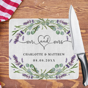 Lavender florals eucalyptus greenery mr mrs heart cutting board