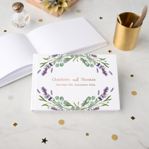 Lavender florals eucalyptus rose gold wedding  guest book