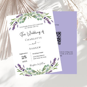 Lavender florals greenery QR code RSVP wedding  Invitation
