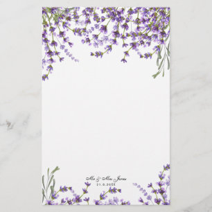 Lavender florals greenery wedding notepaper stationery