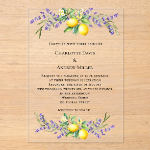 Lavender florals lemons luxury clear wedding  acrylic invitations