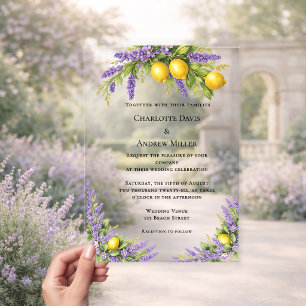 Lavender florals lemons luxury clear wedding  acrylic invitations
