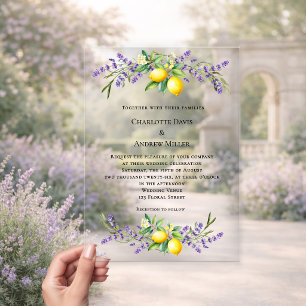 Lavender florals lemons luxury clear wedding  acrylic invitations