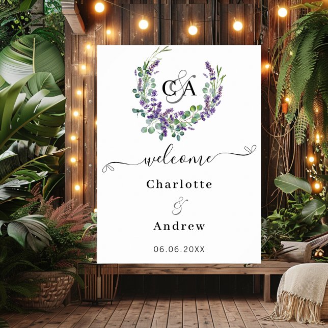 Lavender florals monogrammed welcome wedding sign (Creator Uploaded)
