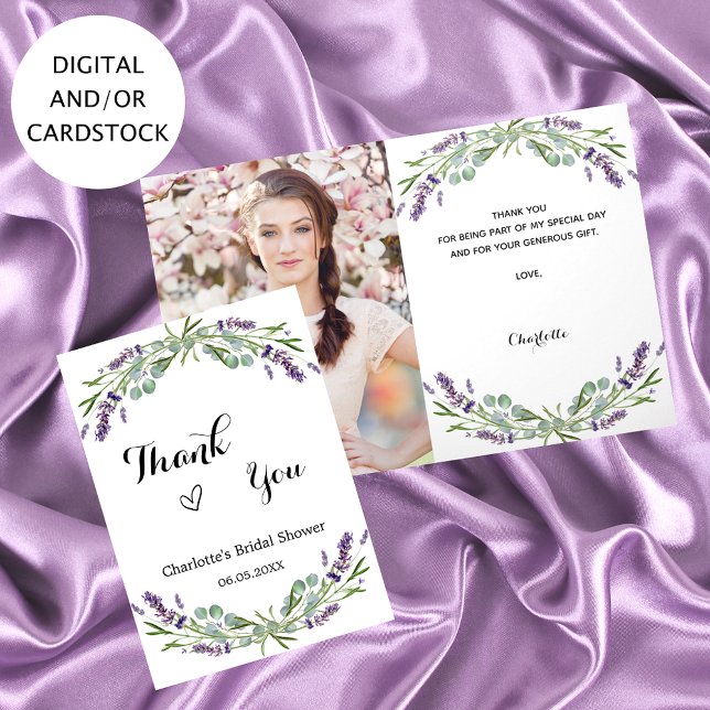 Lavender florals photo Bridal Shower thank you Card (Creator Uploaded)