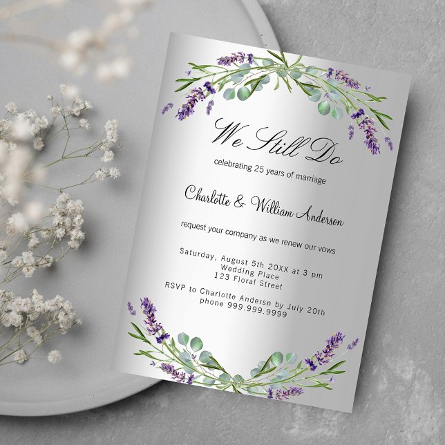 Lavender florals silver luxury vow renewal wedding invitation (Creator Uploaded)