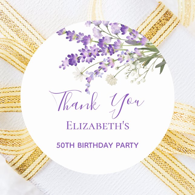 Lavender florals thank you birthday classic round sticker (Creator Uploaded)