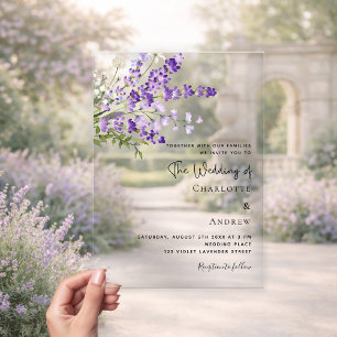 Lavender florals violet clear wedding  acrylic invitations