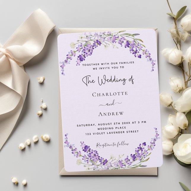 Lavender florals violet linen wedding  invitation (Creator Uploaded)