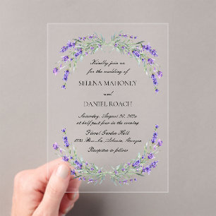 Lavender Florals Violet Wedding Acrylic Invitations