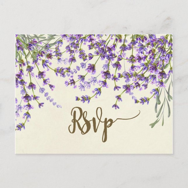 lavender florals wedding rsvp postcard (Front)