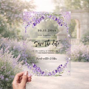 Lavender florals wedding Save the Date card Acrylic Invitations