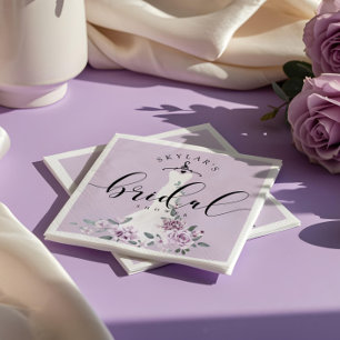 Lavender Florals White Wedding Dress Bridal Shower Napkin