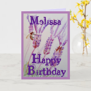 Lavender Flower and Bee Watercolor Birthday Card