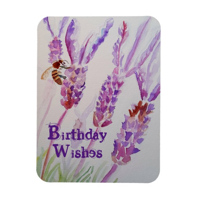 Lavender Flower and Bee Watercolor Birthday Card Magnet (Vertical)
