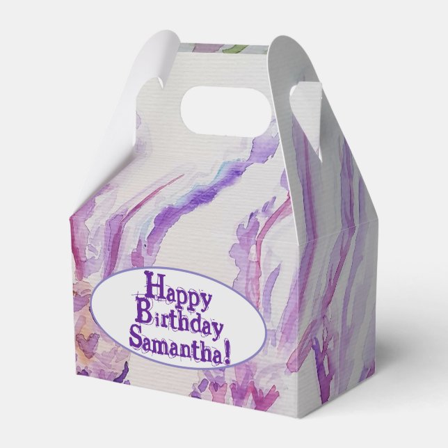 Lavender Flower and Bee Watercolor Birthday Favour Box (Front Side)