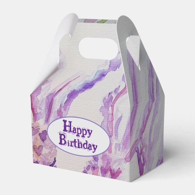 Lavender Flower and Bee Watercolor Birthday Favour Box (Front Side)