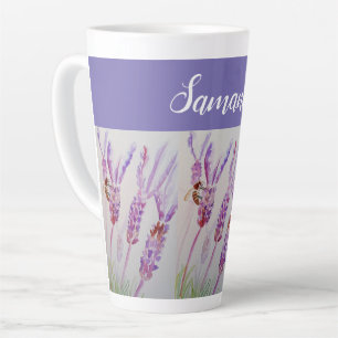 Lavender Flower and Bee Watercolor Birthday Latte Mug