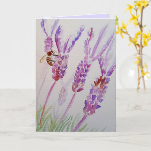 Lavender Flower and Bee Watercolour Art Card