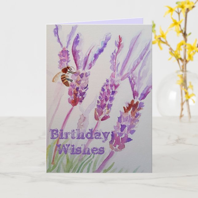 Lavender Flower and Bee Watercolour Art Card (Yellow Flower)