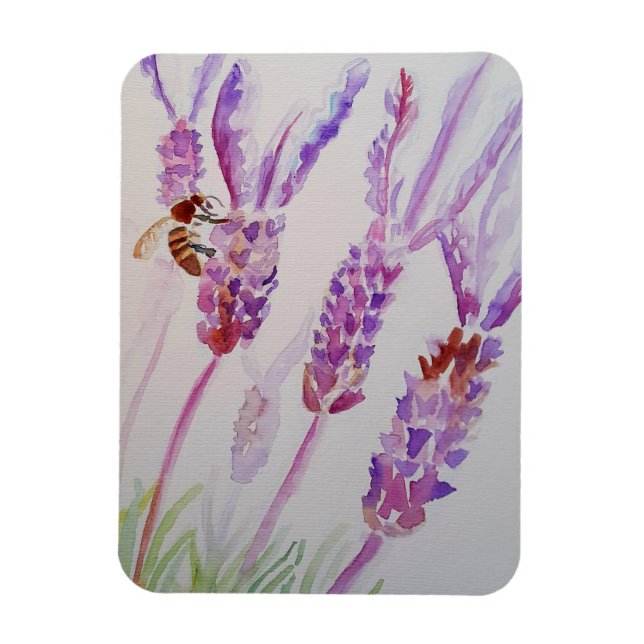 Lavender Flower and Bee Watercolour Art Magnet (Vertical)