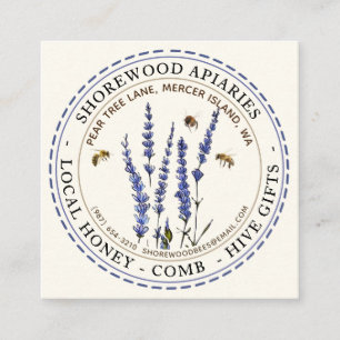 Lavender Flower Bees Honey Ivory Dashed Border Square Business Card