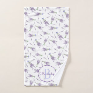 Lavender Flower Bundle Pattern Purple Bow Monogram Hand Towel
