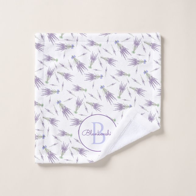 Lavender Flower Bundle Pattern Purple Bow Monogram Wash Cloth (Wash Cloth)