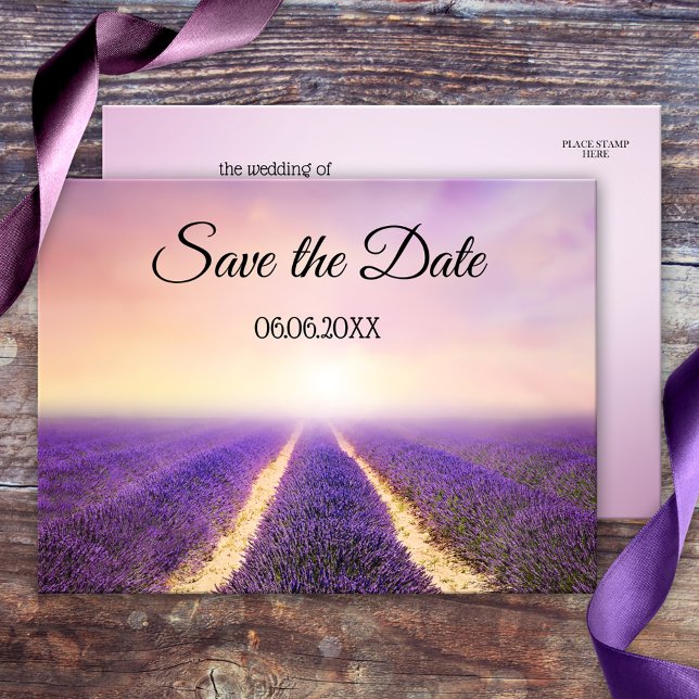 Lavender Flower Country Save the Date Postcard (Save the Date postcard with a painting of lavender flower field - purple - lilac)