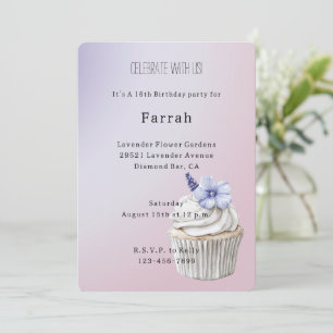 Lavender Flower Cupcake Birthday   Invitation